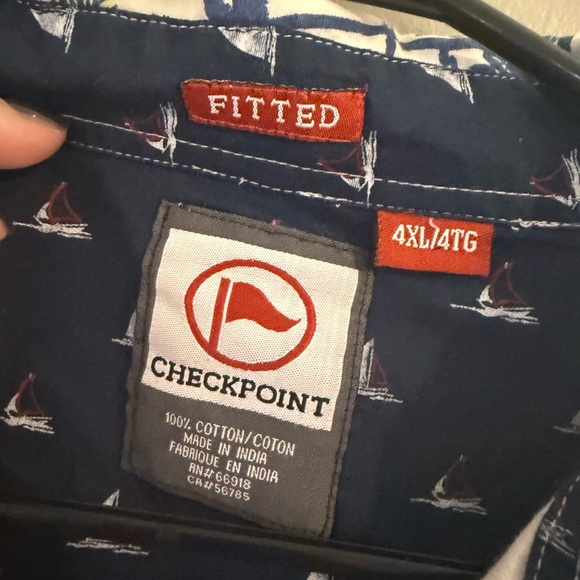 Checkpoint Red and Blue Casual Button Down Shirt with Tropical Print - Picture 5 of 5